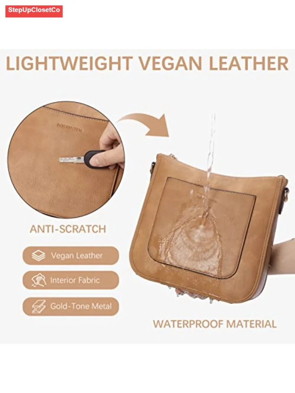 Women's Vegan Leather Crossbody Hobo Bag with Guitar Strap & Multiple Pockets